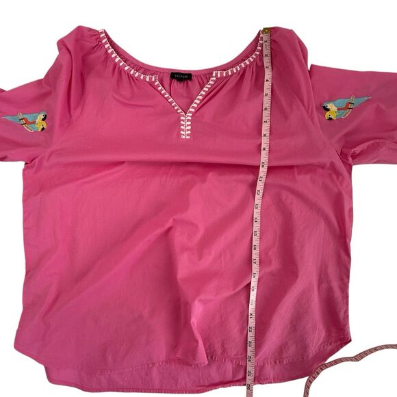 Talbots Pink Embroidered Parrot Boho Tropical Cotton Lightweight Top XL Pink - Picture 8 of 8